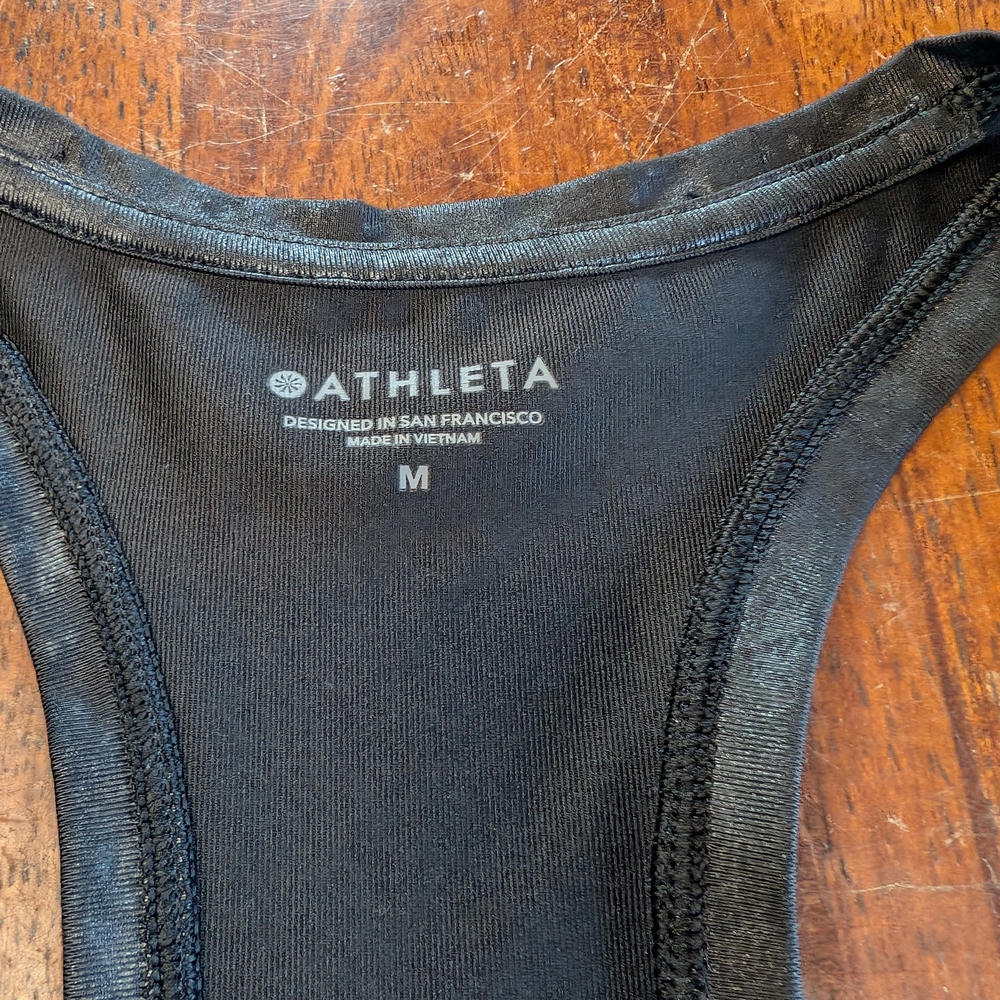 Athleta Shanti Misty Lace Print Tank Top Womens Size M Black Silver Athleisure - Picture 2 of 7